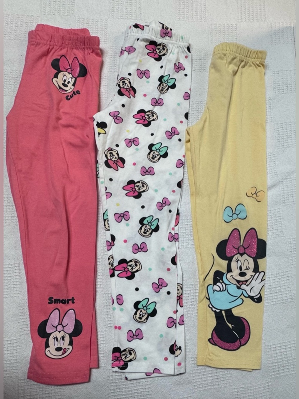 Disney  Junior Girls Minnie Mouse  Leggings - Pink, White & Yellow Size X6”